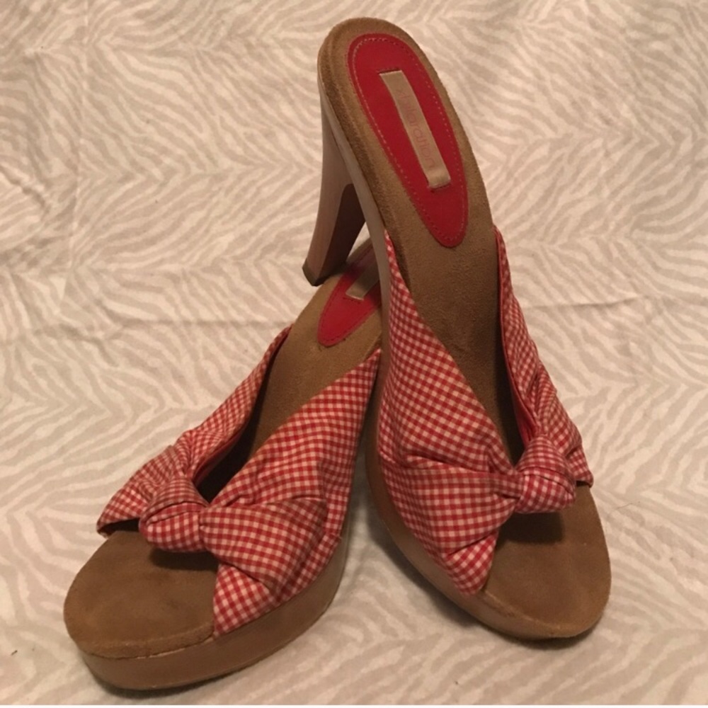 ❤️ red gingham plaid heeled sandals 👠